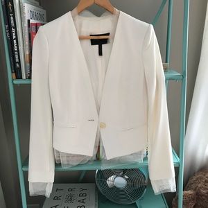 BCBGMAXAZRIA White Tuxedo Blazer with tulle detail